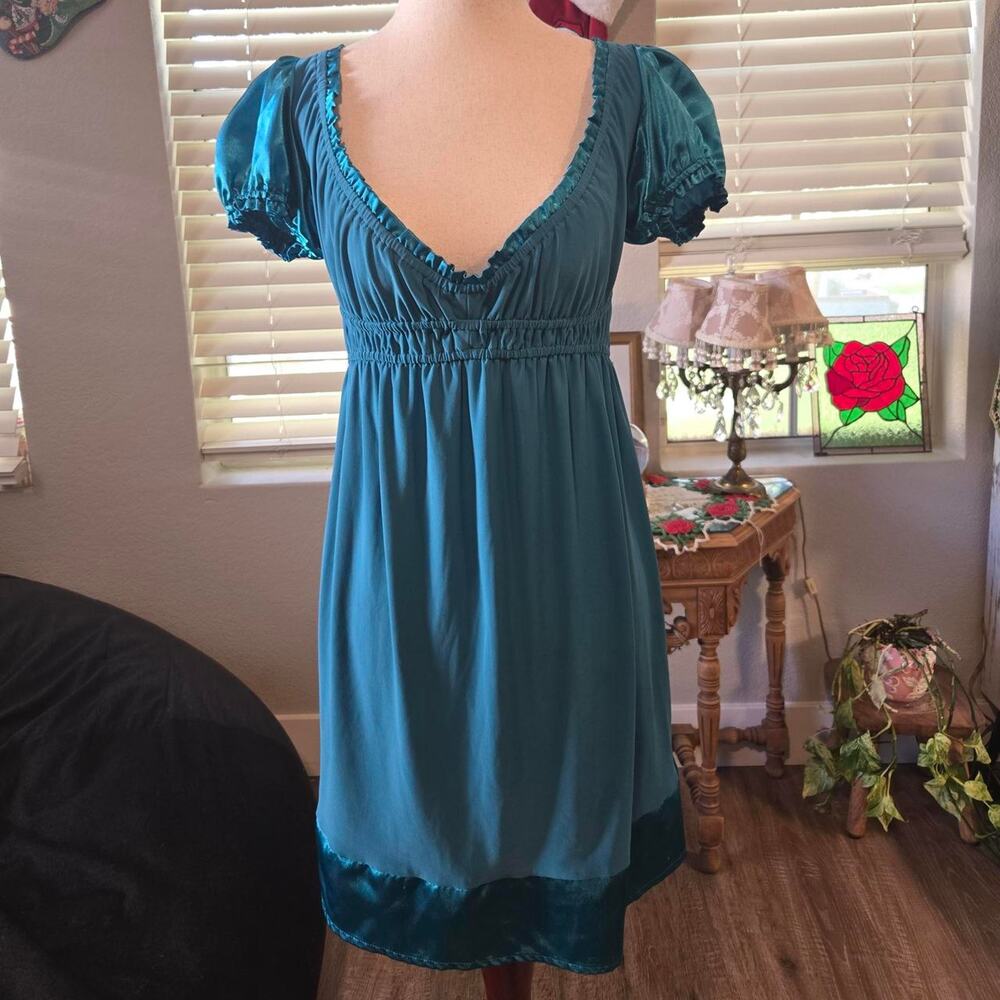 Teal empire waist dress